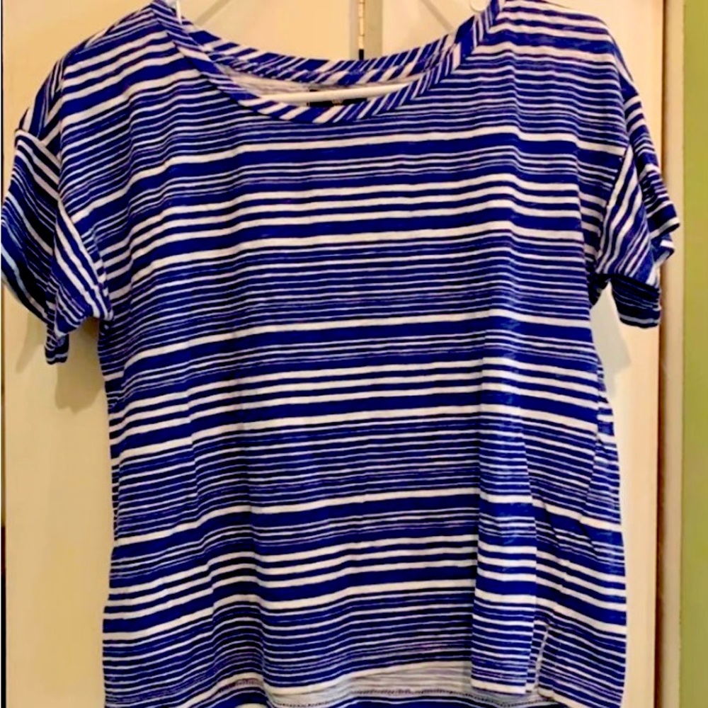 Gap striped short-sleeve loose fit cropped shirt top blue white